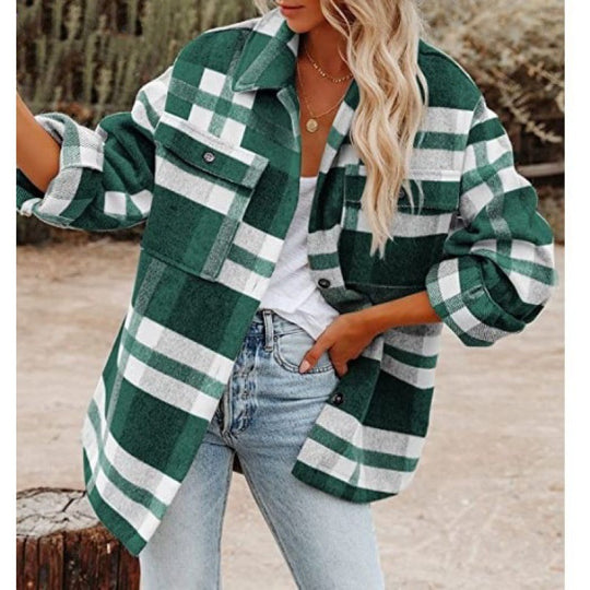 Damen Karobluse mit oversized Schnitt und Taschen Heidi-Mode