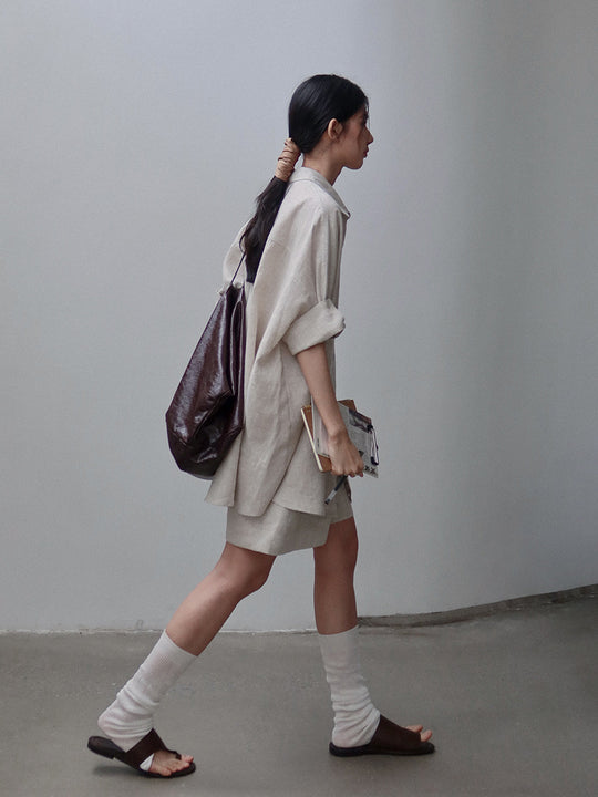 Damen lässige Leinen-Shorts mit elastischem Bund und praktischen Seitentaschen Heidi-Mode