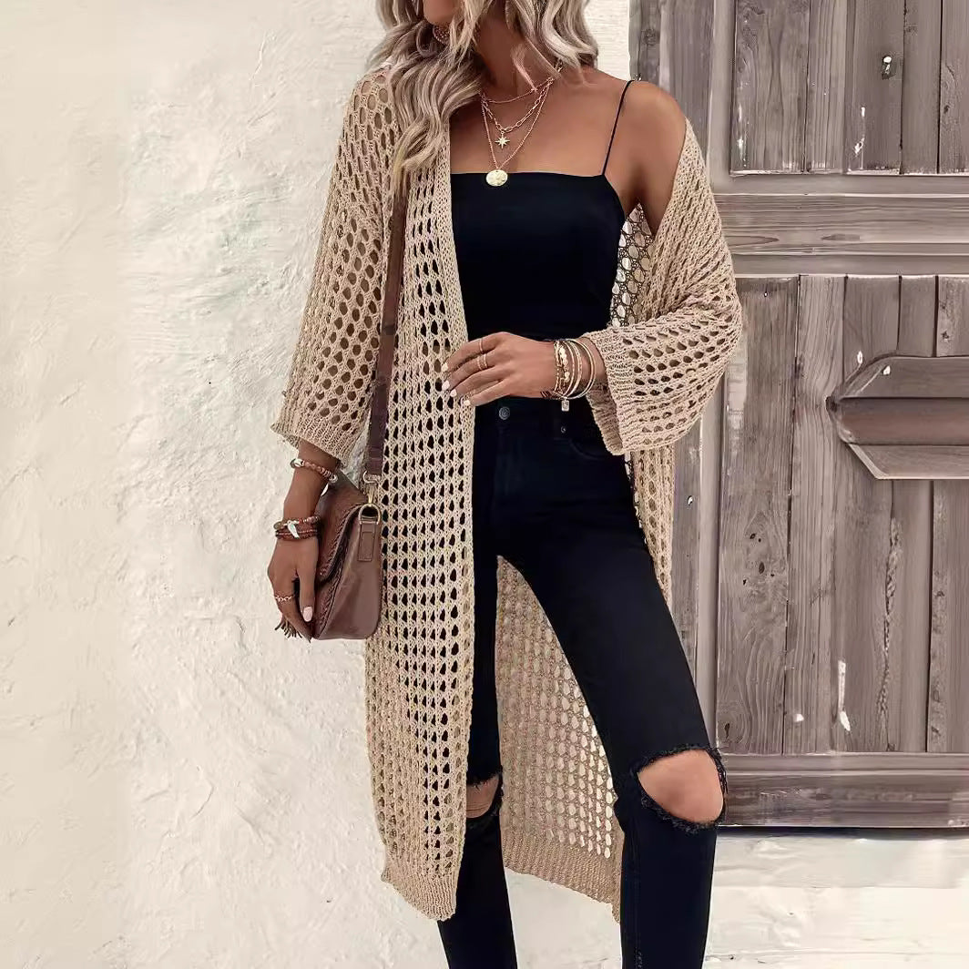Damen Luftige Häkeljacke mit offenem Design und weiten Ärmeln Heidi-Mode