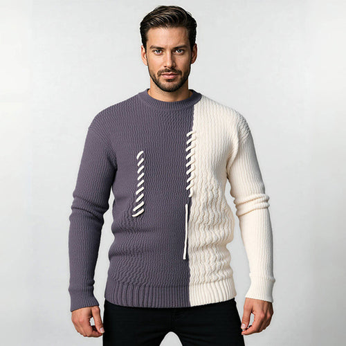 Herren Pullover mit kreativem Strukturdesign und Kontraststreifen Heidi-Mode