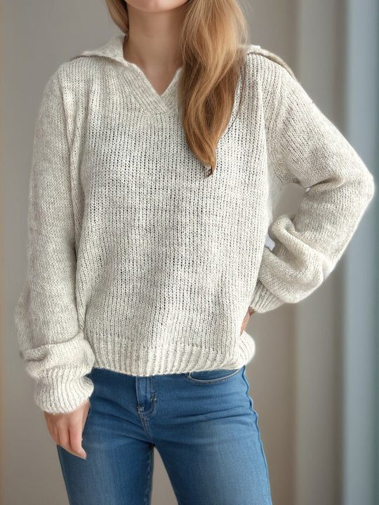 Damen lässiger Pullover mit voluminösen Ärmeln und modernem Strukturstrick Heidi-Mode