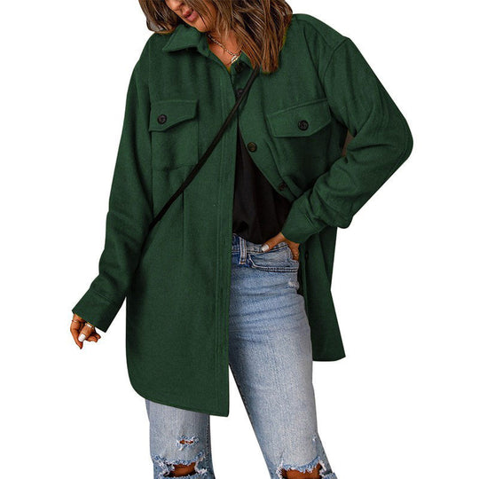 Damen vielseitige Oversize-Hemdjacke mit aufgesetzten Taschen und Knopfverschluss Heidi-Mode