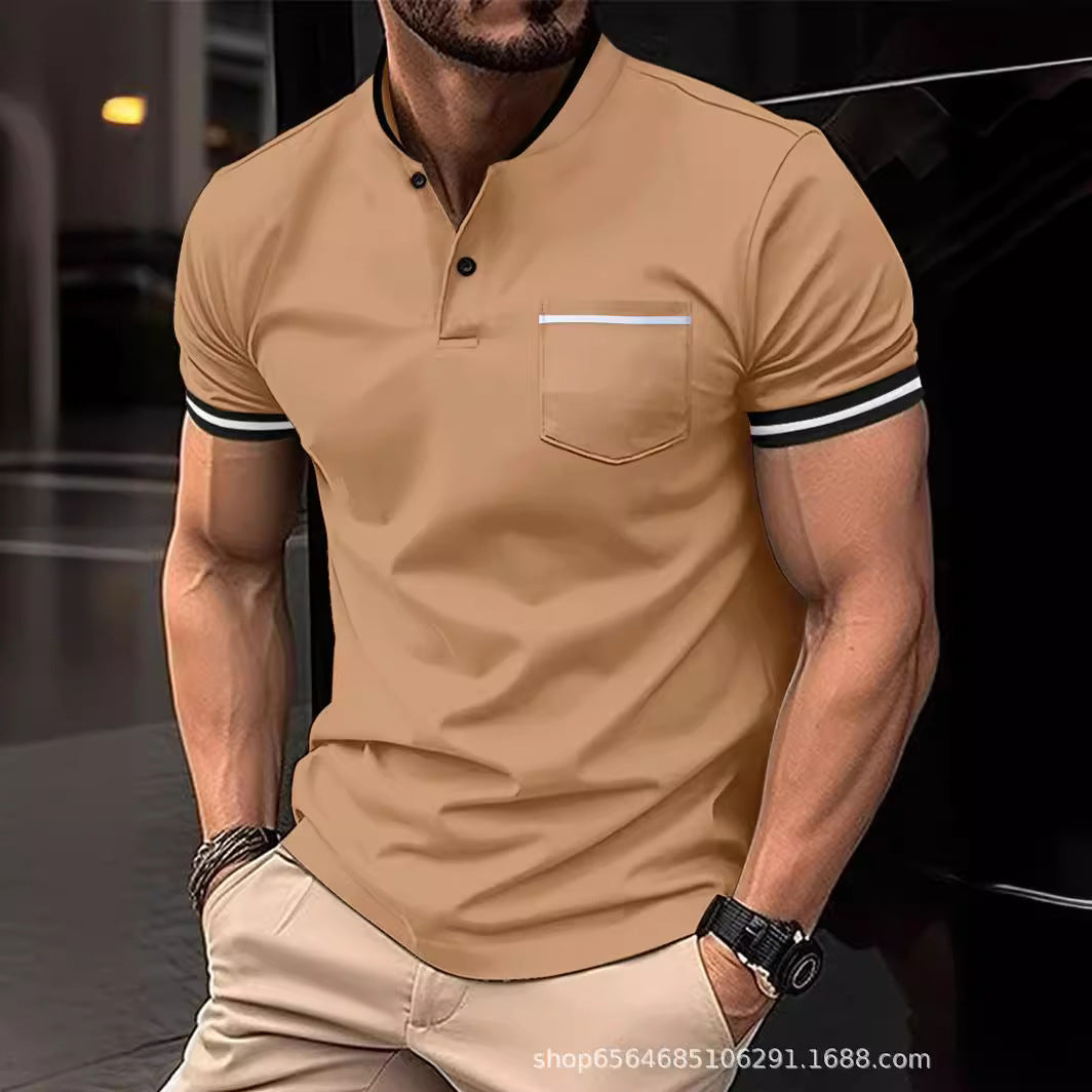 Herren Polohemd mit modernem Henley-Kragen und kontrastierenden Akzenten Heidi-Mode