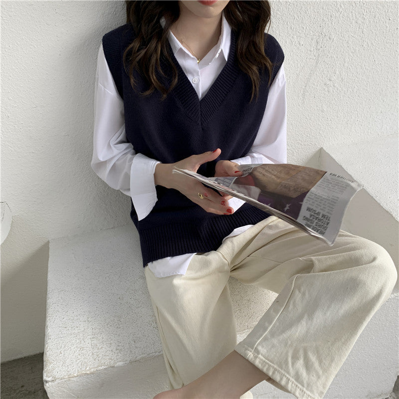 Damen Ärmellose Strickweste mit V-Ausschnitt und Rippdetails Heidi-Mode