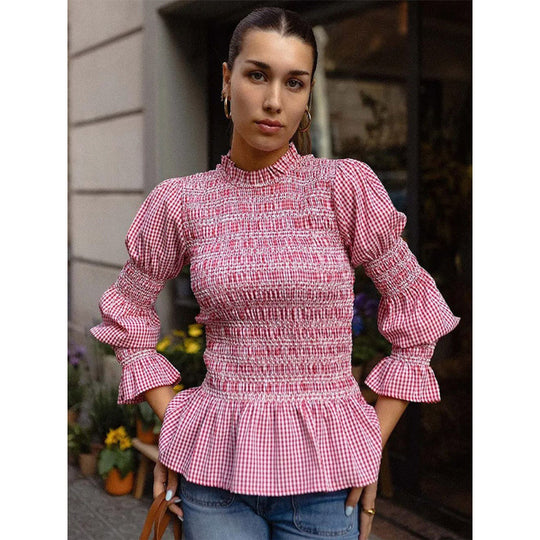 Damen elegante Bluse mit Rüschendetails und Smock-Effekt Heidi-Mode
