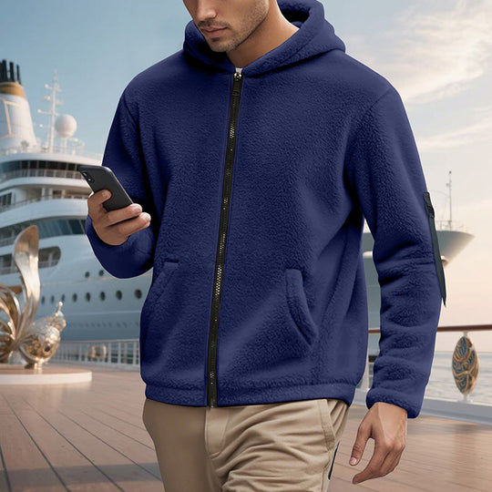 Herren kuscheliger Fleece-Hoodie mit glänzendem Reißverschluss und praktischen Taschen Heidi-Mode