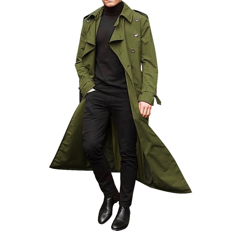 Herren eleganter Trenchcoat mit tiefem Revers und verdeckten Knöpfen Heidi-Mode