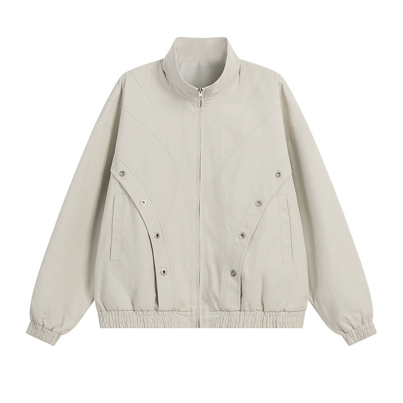 Damen modische Übergangsjacke mit hohem Kragen und praktischen Druckknopfdetails Heidi-Mode
