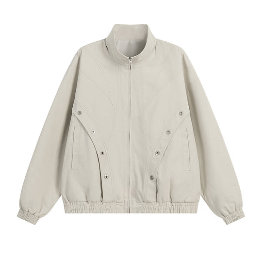Damen modische Übergangsjacke mit hohem Kragen und praktischen Druckknopfdetails Heidi-Mode