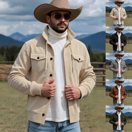 Herren Cordjacke mit verstellbarem Kordelzug und praktischen Brusttaschen Heidi-Mode