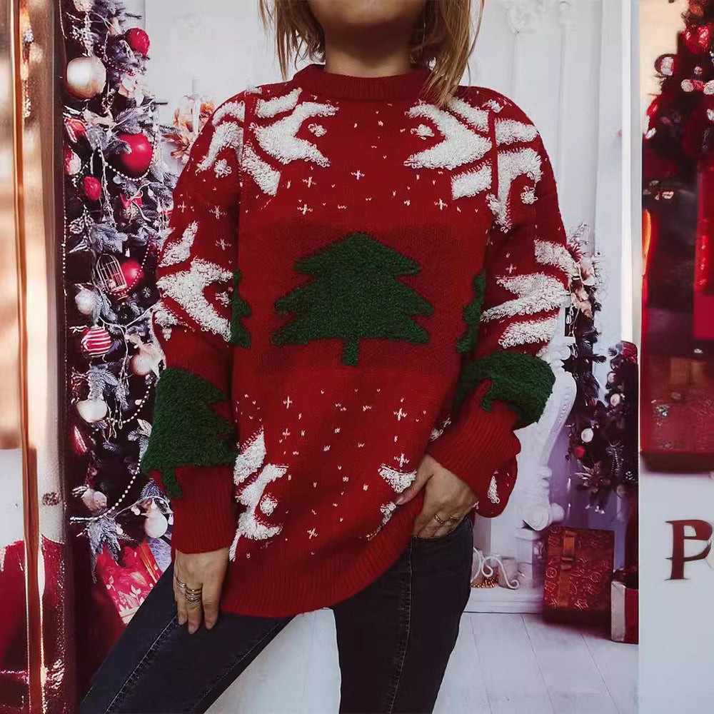 Damen lässiger Pullover mit festlichem Wintermotiv Heidi-Mode
