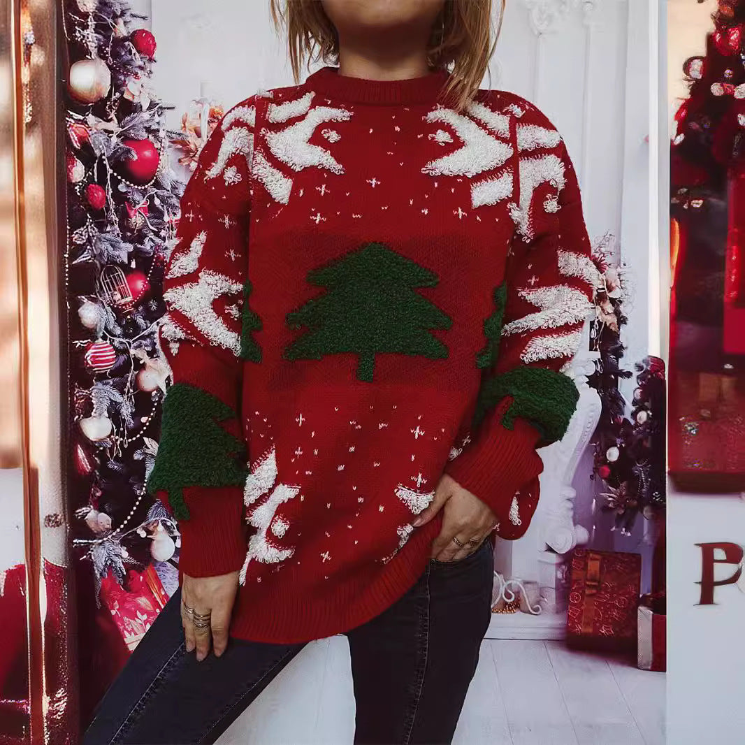 Damen lässiger Pullover mit festlichem Wintermotiv Heidi-Mode