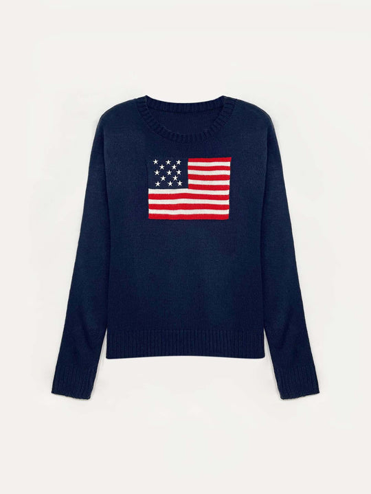Damen Strickpullover mit amerikanischem Flaggenmotiv Heidi-Mode