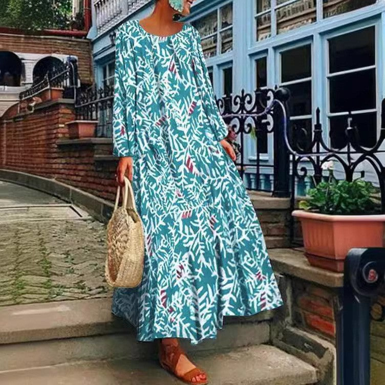 Damen Langes Sommerkleid mit floralem Druck und weit schwingendem Rock Heidi-Mode