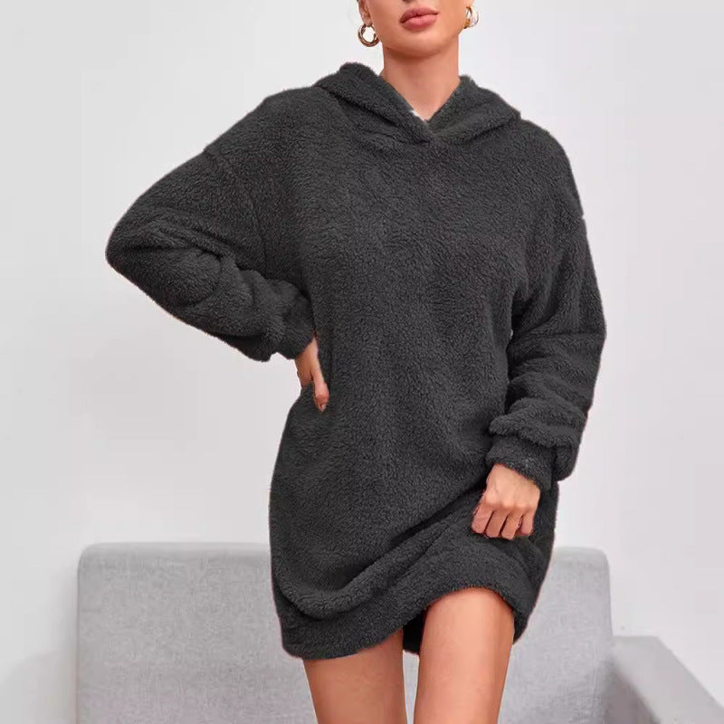 Damen Kuscheliger Oversize-Hoodiekleid aus weichem Fleece Heidi-Mode