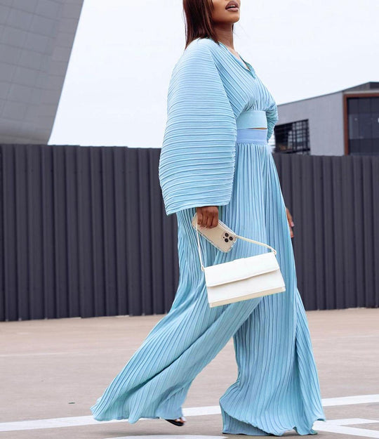 Damen Plissierter Jumpsuit mit Oversize-Ärmeln Heidi-Mode