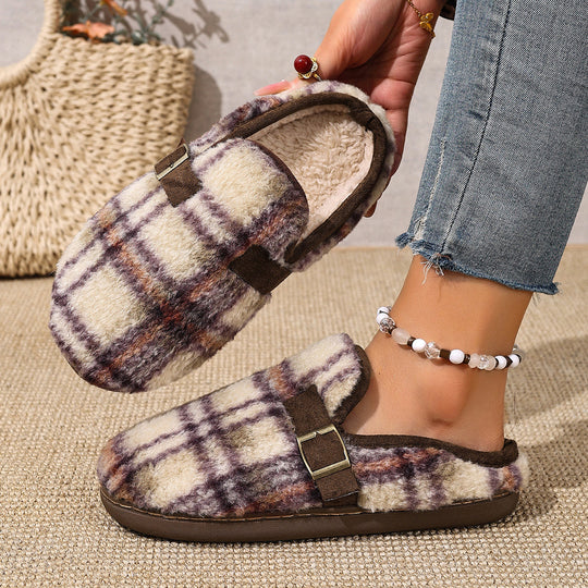 Damen Warme Hausschuhe mit Karomuster und bequemer Sohle Heidi-Mode