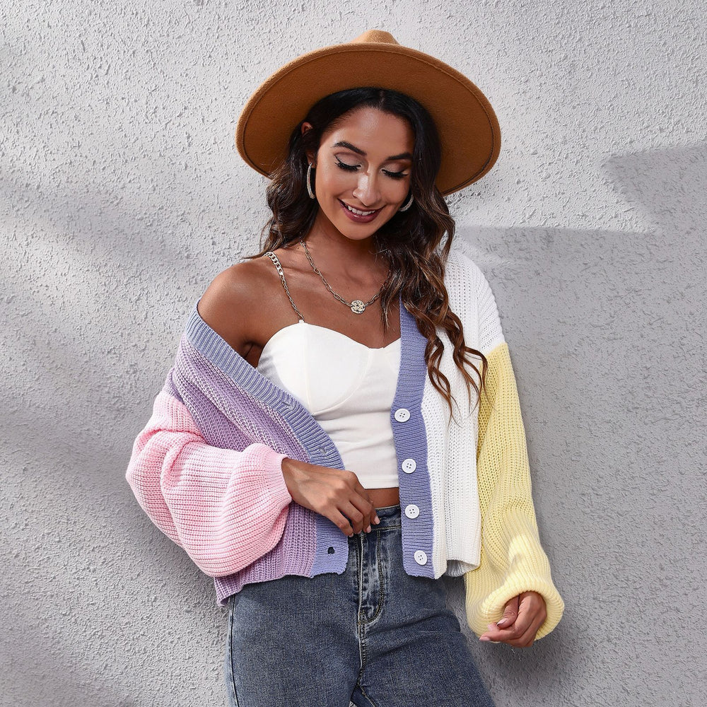 Damen Strickjacke mit buntem Farbblock-Design und weiten Ärmeln Heidi-Mode