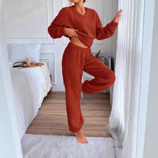 Damen Kuscheliges Fleece-Lounge-Set mit elastischem Bund Heidi-Mode