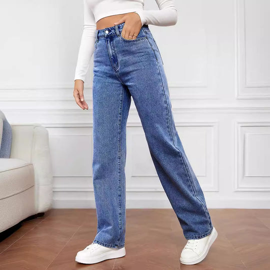 Damen Hoch geschnittene weite Jeans im Vintage-Stil Heidi-Mode