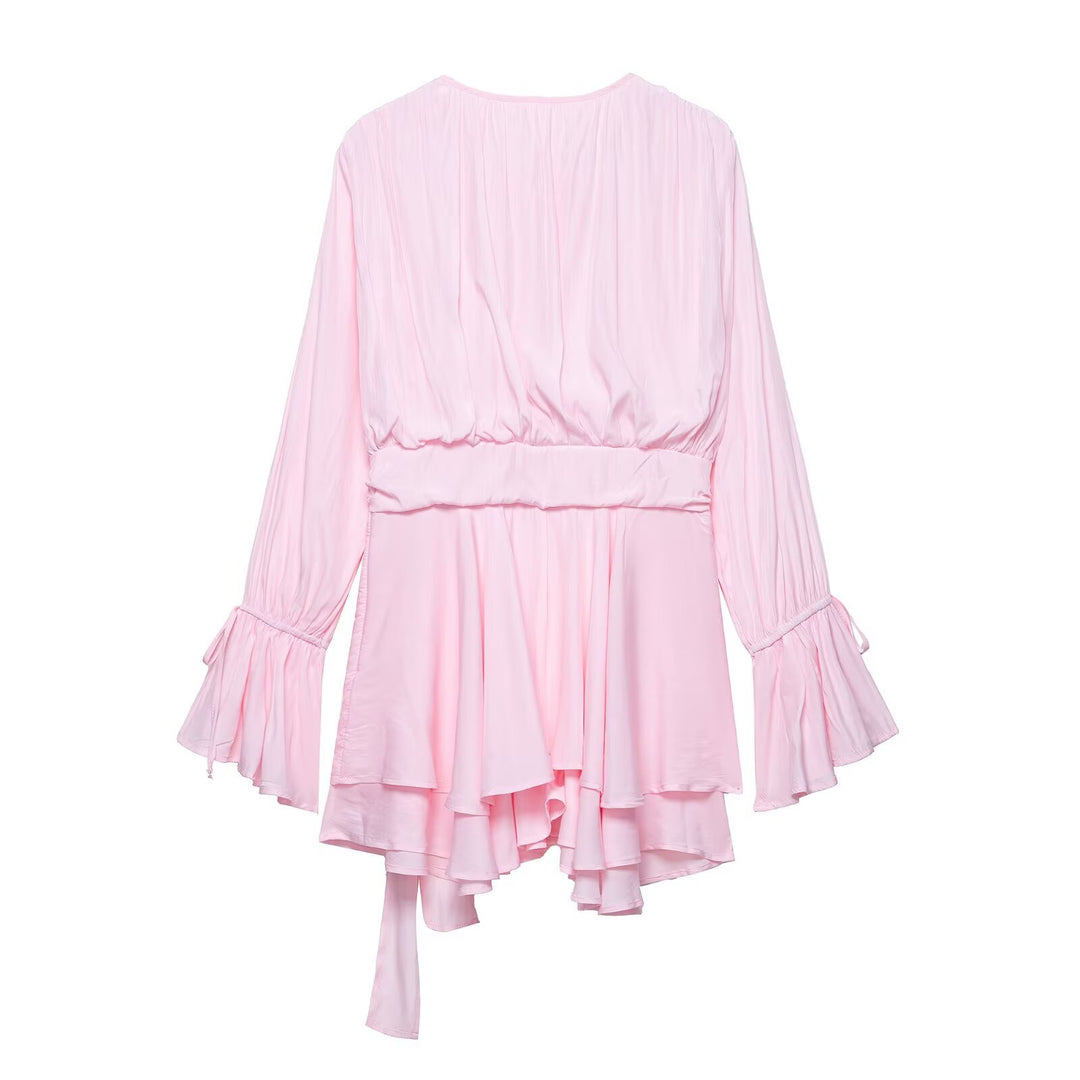 Damen elegantes Wickelkleid mit romantischem Rüschendesign Heidi-Mode