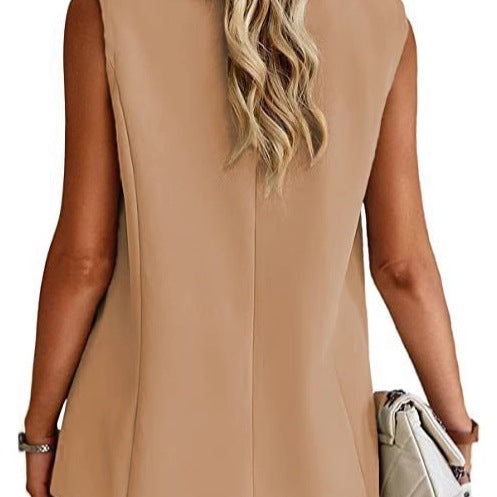 Damen ärmellose Blazerjacke mit Taillenakzenten und praktischen Taschen Heidi-Mode