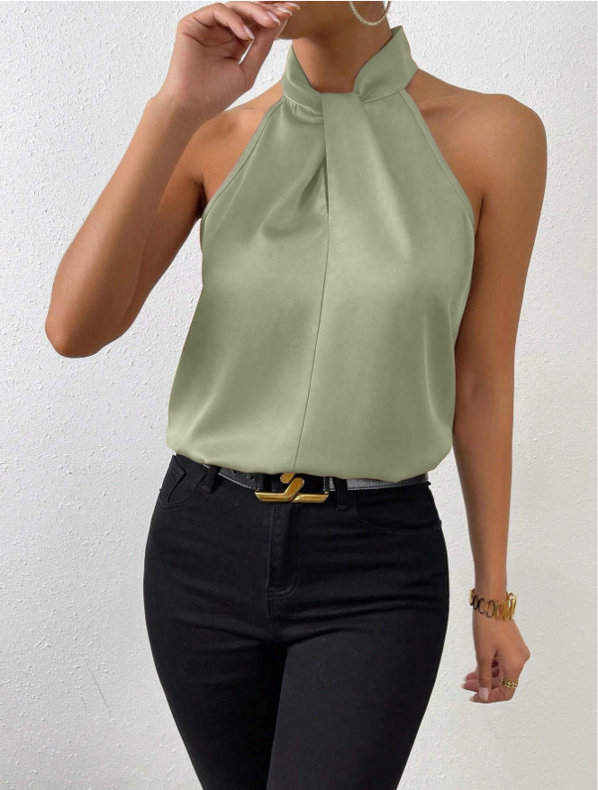 Heidi-Mode | Damen Knoten Hals Stil Top Seide
