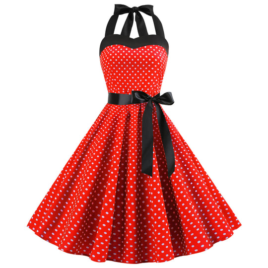 Damen Rockabilly Kleid mit Polka-Dots und Taillengürtel Heidi-Mode