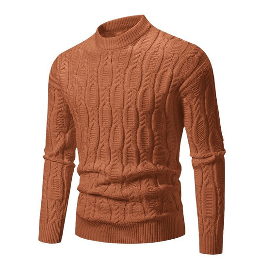 Herren Strickpullover mit modernem Zopfmuster und hohem Kragen Heidi-Mode