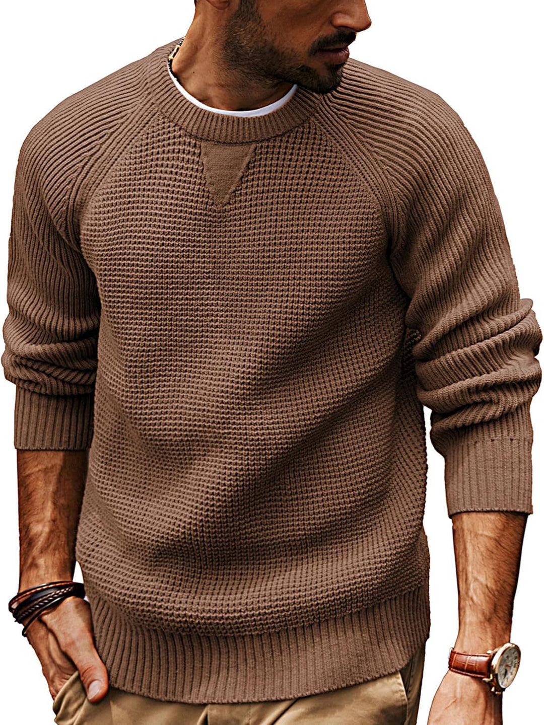 Herren lässiger Strickpullover mit strukturiertem Gewebemuster und Rundhalsausschnitt Heidi-Mode