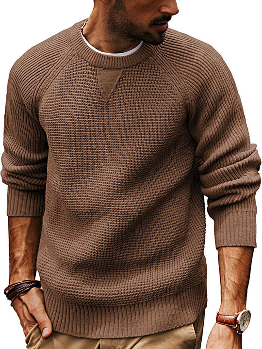 Herren lässiger Strickpullover mit strukturiertem Gewebemuster und Rundhalsausschnitt Heidi-Mode