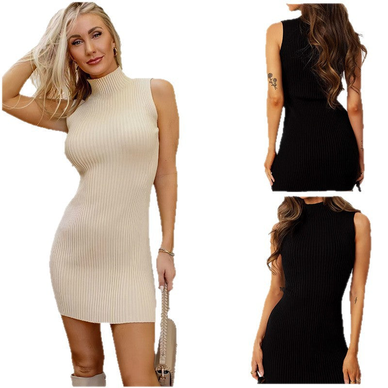 Damen Figurbetontes Strickkleid mit hohem Kragen Heidi-Mode