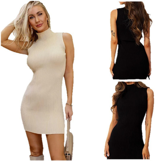Damen Figurbetontes Strickkleid mit hohem Kragen Heidi-Mode