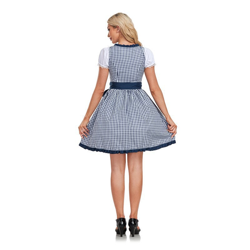 Damen Trachtenkleid mit modernem Karomuster und verspielten Rüschen Heidi