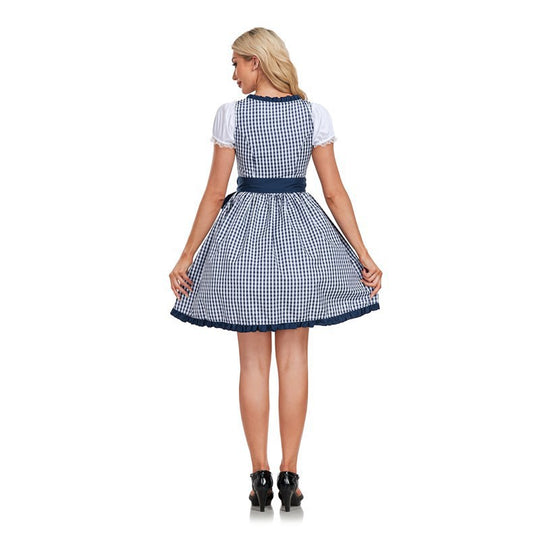 Damen Trachtenkleid mit modernem Karomuster und verspielten Rüschen Heidi