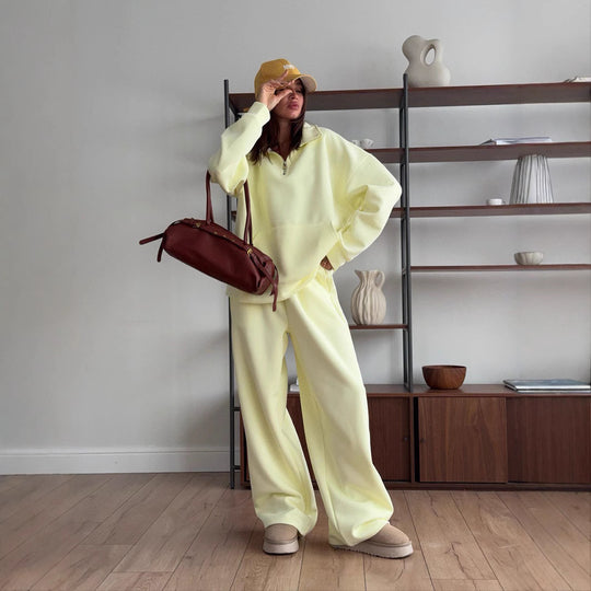 Damen gemütliches Fleece-Loungewear-Set mit hochgezogenem Kragen und lockerer Passform Heidi-Mode