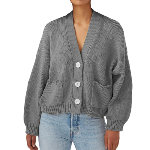 Damen lässiger Strickcardigan mit großen Taschen und Knopfverschluss Heidi-Mode