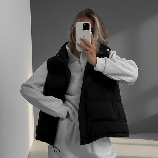 Damen Steppweste mit hohem Kragen und abnehmbarer Kapuze Heidi-Mode