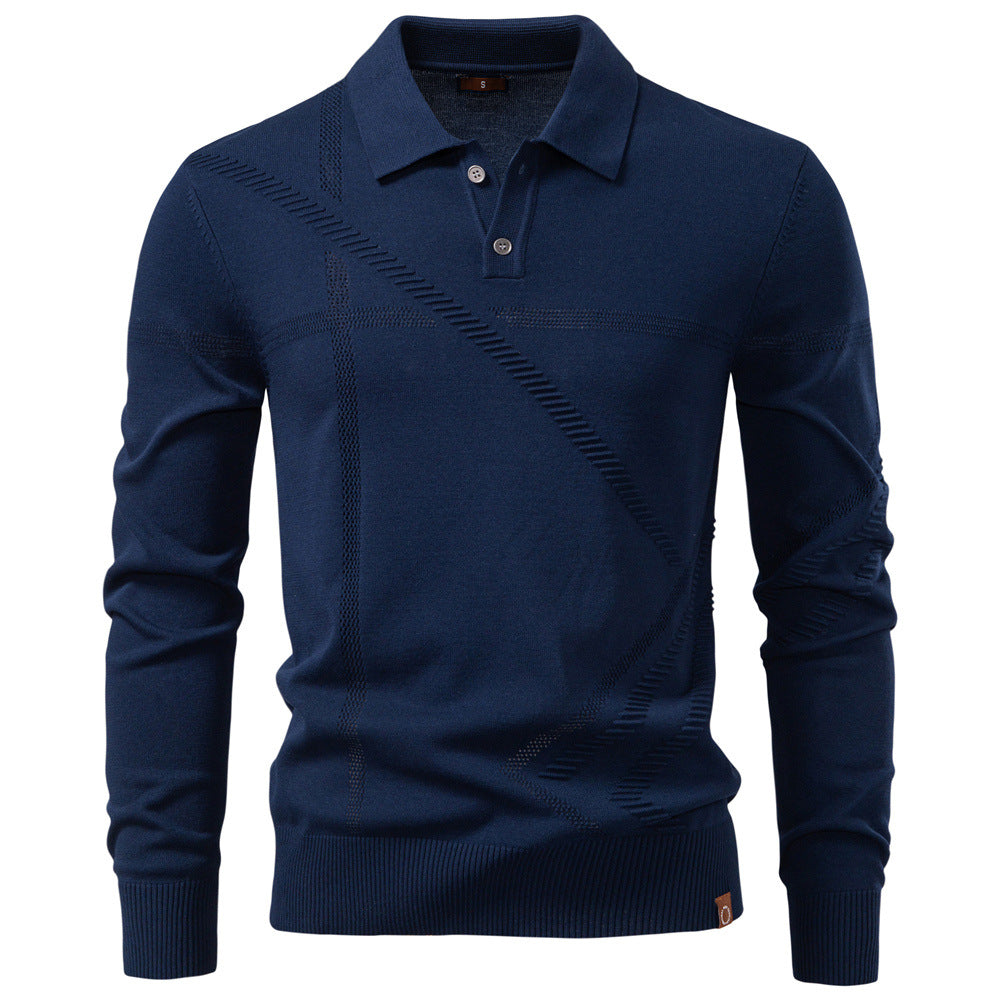 Herren Langarm Poloshirt mit modernem Strukturdesign Heidi-Mode