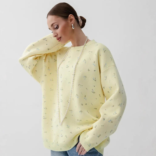 Damen Oversized Strickpullover mit floralen Akzenten und weitem Schnitt Heidi-Mode