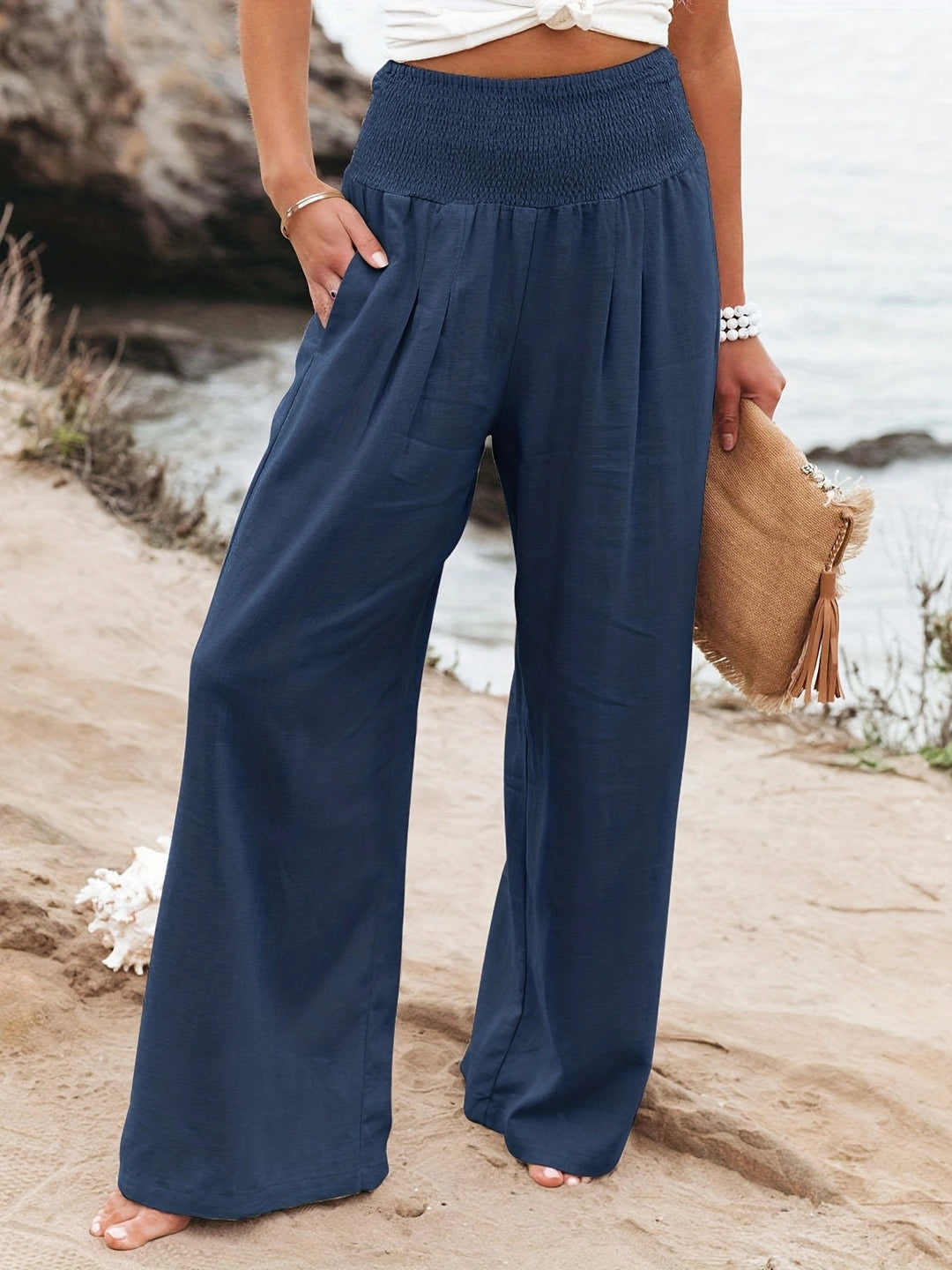Damen weite Sommerhose mit elastischem Bund und elegantem Faltenwurf Heidi-Mode