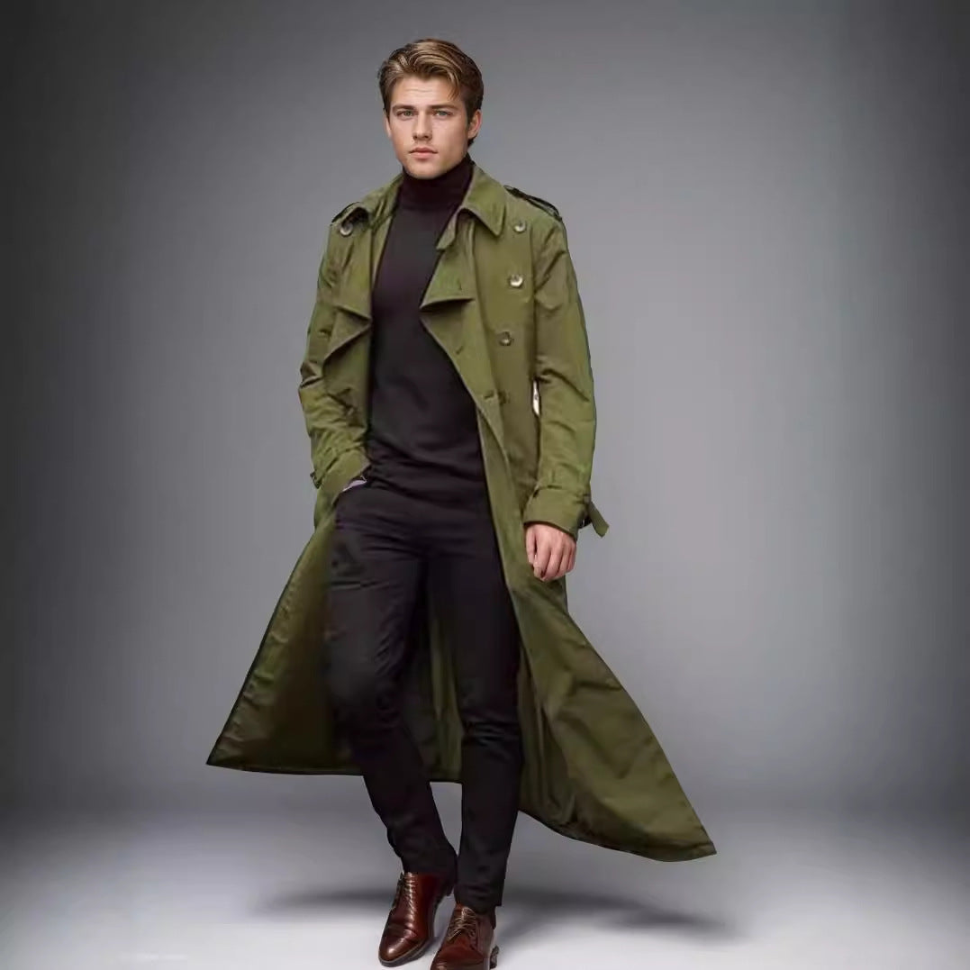 Herren langer Trenchcoat mit modernem Schnitt und praktischen Taschen Heidi-Mode