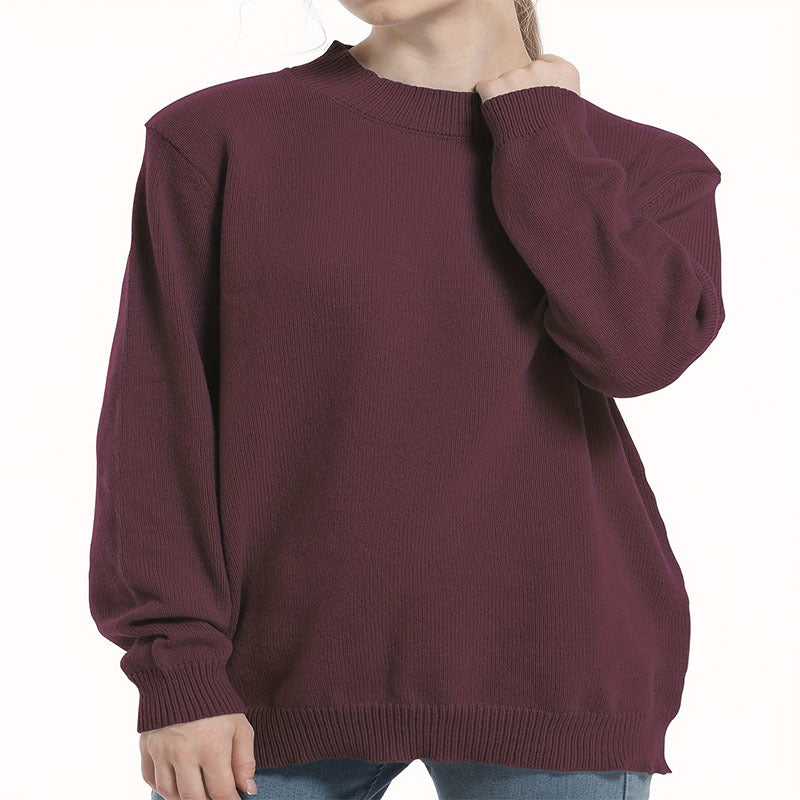 Damen lässiger Pullover mit strukturiertem Rundhalsausschnitt und überschnittenen Schultern Heidi-Mode