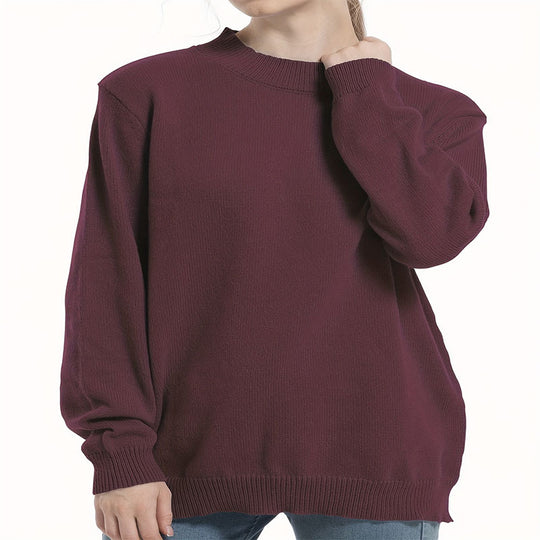 Damen lässiger Pullover mit strukturiertem Rundhalsausschnitt und überschnittenen Schultern Heidi-Mode
