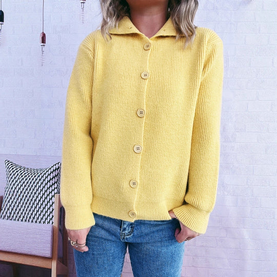 Damen gestrickte Oversize-Jacke mit Knopfleiste und weitem Schnitt Heidi-Mode