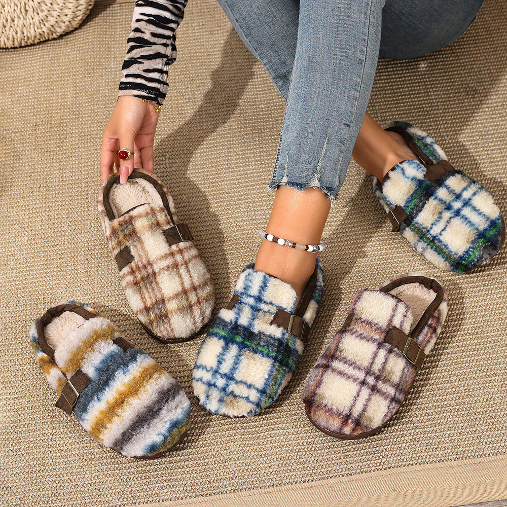 Damen Warme Hausschuhe mit Karomuster und bequemer Sohle Heidi-Mode