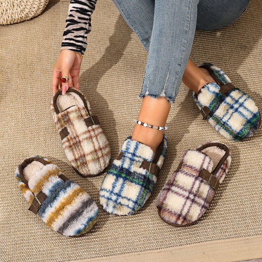 Damen Warme Hausschuhe mit Karomuster und bequemer Sohle Heidi-Mode