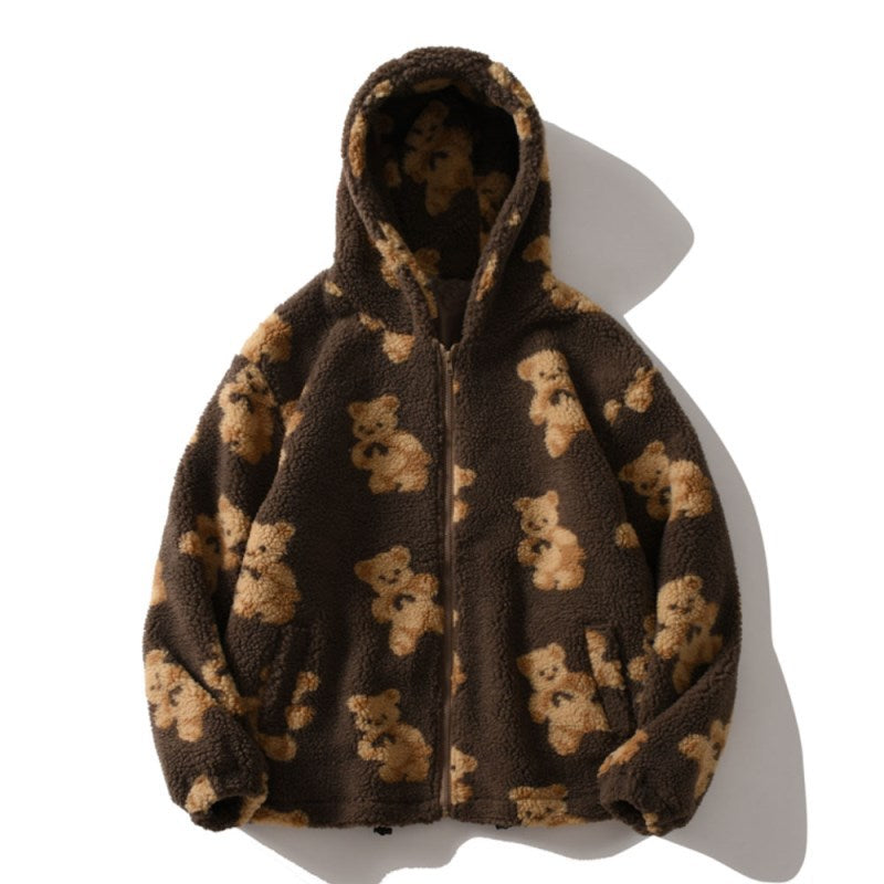 Damen Teddy-Fleecejacke mit Kapuze und großen Taschen Heidi-Mode