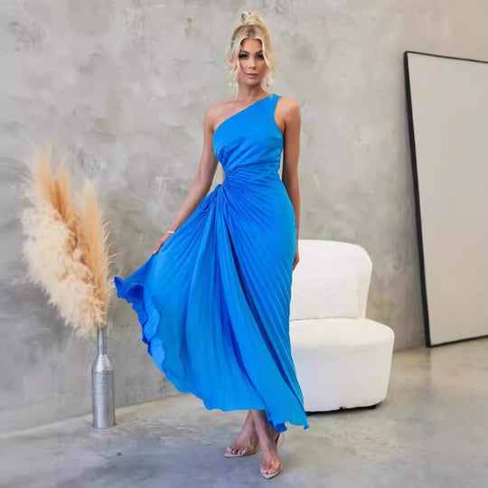 Damen Maxikleid mit Raffiniertem Faltenwurf und Asymmetrischem Design Heidi-Mode