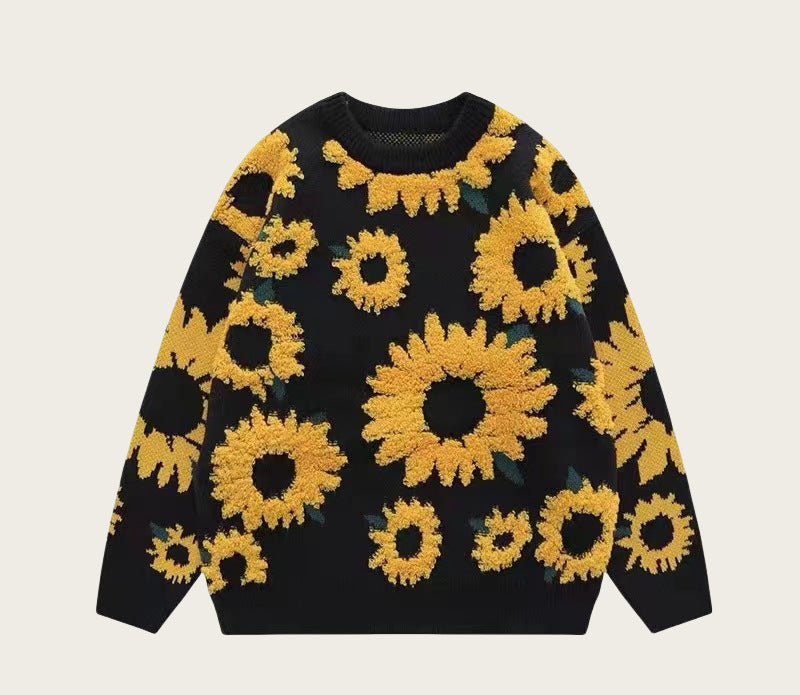 Damen Grobstrickpullover mit floralen Applikationen Heidi-Mode